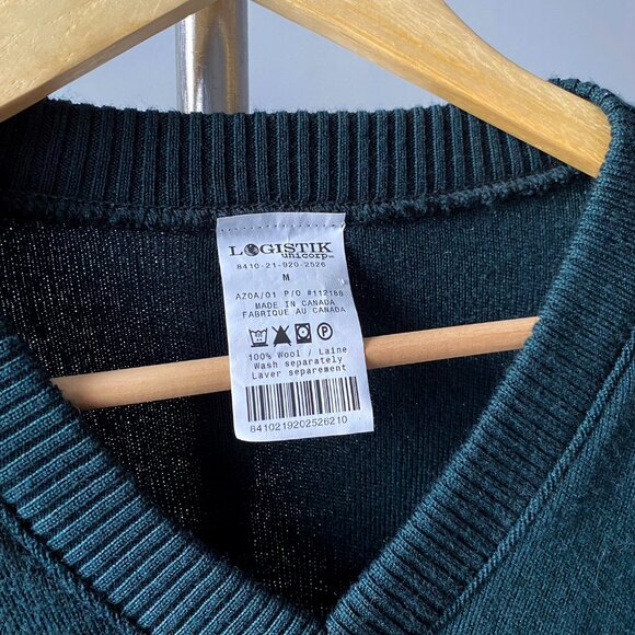 ❄️ Vintage Dark Green Wool Military V-Neck Sweater - Picture 5 of 5